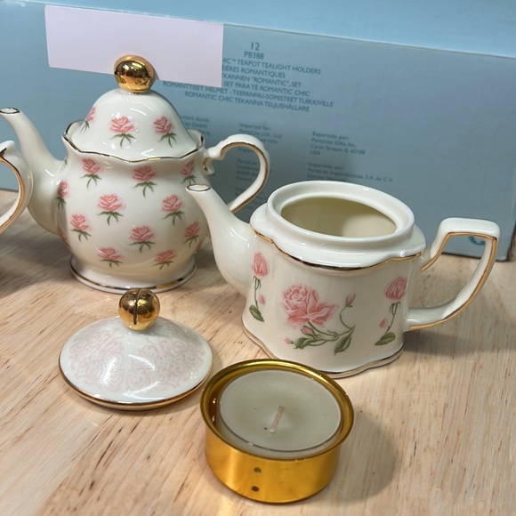PartyLite VTG. ROMANTIC CHIC TEAPOT TEALIGHT HOLDERS-GOLD ACCENT - Picture 5 of 13